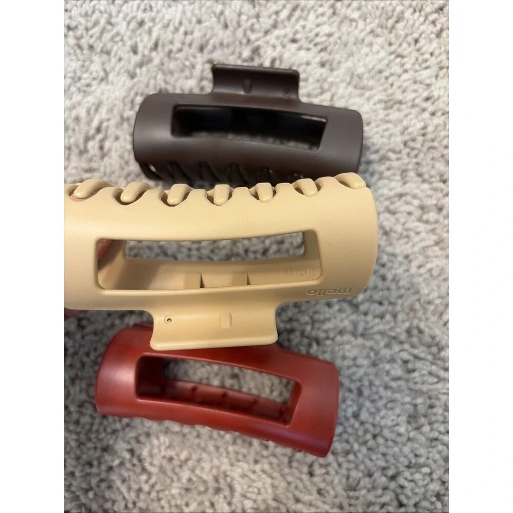 Mello Classic Claw Clip, Beige, Brown & Cherry, x3 Lot,(Medium)Squishy Claw Clip